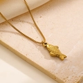 Elegant gold fish pendant necklace with textured scales on a minimalist box chain - Matte Texture Small Fish (A-105) / 18K Gold