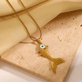 Golden fish necklace with evil eye detail and fish scale texture on snake chain - Evil Eye Fish Style (DZ-020) / 18K Gold