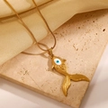 Elegant gold-plated fish pendant necklace with blue evil eye detail on a snake chain - 18K Gold