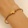 Minimalist gold titanium steel cross bracelet featuring a twisted rope texture design - Gold Cross Style (WG0051)