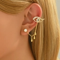 Detail of gold Evil Eye ear cuff with sparkling zircon fringe and teardrop pendants - 05 KC Gold Style (11126)
