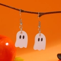 Σκουλαρίκια Halloween με λευκό φάντασμα από ακρυλικό και γιορτινά ασημένια άγκιστρα - Λευκό Φάντασμα με Άγκιστρο