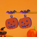 Χαριτωμένα σκουλαρίκια Halloween με μωβ νυχτερίδα με γκλίτερ και μενταγιόν κολοκύθας - Μενταγιόν Νυχτερίδα Κολοκύθα