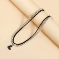 Double-layered beaded necklace featuring silver metal balls and black heart pendant - White K Color (3799) / Black Faceted Bead Style (3799)