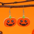 Χαριτωμένα σκουλαρίκια κολοκύθας Halloween από πορτοκαλί ακρυλικό σε ξερό κλαδί ξύλου - Κολοκύθα Στυλ Q με Άγκιστρο