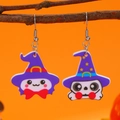 Schattige Halloween-oorbellen van acryl met spookjes, schedels en paarse hoeden - Geest Skelet Asymmetrisch