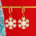 Orecchini a cerchio con fiocchi di neve dorati e smalto bianco per uno stile festivo natalizio - Stile Fiocco di Neve Bianco (05 Oro Vero 18K G-503)