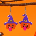 Σκουλαρίκια κολοκύθας Halloween με μοβ καπέλο μάγισσας και πορτοκαλί ακρυλικό - Κολοκύθα Καπέλο Μάγου