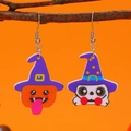 Σκουλαρίκια Halloween από ακρυλικό με σχέδια κολοκύθας και κρανίου με καπέλα μάγου - Κολοκύθα Σκελετός Ασύμμετρο