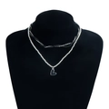 Double-layered silver bead necklace featuring a black heart pendant and dark beads - White K Color (4705) / Black Heart Layered Style (4705)