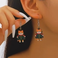 Cute cartoon ginger cat Christmas tree earrings in festive green and red attire - Christmas Tree Cat Style (2537)