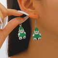 Christmas drop earrings featuring a cute white bear in a green Xmas tree outfit - Christmas Tree Bear Style (1234)