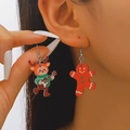 Christmas earrings featuring cartoon reindeer playing guitar and gingerbread man - Reindeer and Gingerbread Man Style (2541)