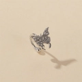 Silver butterfly clip-on earring featuring cubic zirconia with a distinct shadow effect - Small Butterfly Ear Clip (09 White K Clip 2711)