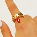 Goldener italienischer Gliederring mit roter Hand der Fatima und blauem Auge - 18 Karat Vergoldeter Roter Hand Der Fatima Anhänger Ring (0521)