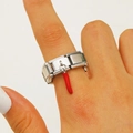 Elastischer Edelstahlring mit rotem Chili-Anhänger im glücklichen italienischen Stil - Silberfarbener Roter Chili Anhänger Ring (G-457)