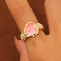 Anello stile orologio placcato oro con quadrante a cuore rosa e cinturino a maglie - Forma a Cuore (3392) / Oro Rosa