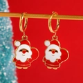 Kerstman emaille hanger oorringen in goudkleur voor feestelijke kerstmis sieraden - Zwaaiende Kerstman Stijl (02 18k Goud 3541)