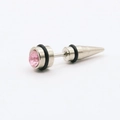 Pendiente punk de acero 316L con gema rosa y punta de cono metálica brillante - Estilo Taper con Diamantes de Imitación Rosa Claro (0346) / Rosa Claro