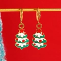 Orecchini a forma di albero di Natale con smalto verde e placcatura in oro su rosso - Stile Classico Albero di Natale (09 Oro Vero 18K 4091)