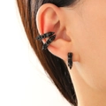 Punk style black spike stud ear cuffs and hoop earring set in glossy black finish - Bright Black Spiky Ball Set (11947)
