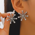 Sparkling snowflake earrings featuring faux pearls and rhinestones on silver metal - 02 White K Style (0575)