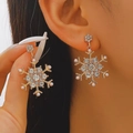 Elegant gold-plated winter snowflake earrings with white pearls and sparkling diamonds - 03 KC Gold Style (G-415)