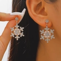 Golden snowflake drop earrings with sparkling rhinestones and white pearls - 05 KC Gold Style (A-45)