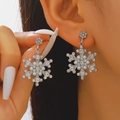 Elegant silver snowflake drop earrings with sparkling rhinestones and white pearls - 06 White K Style (8583)