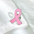 Pink enamel breast cancer awareness ribbon brooch on a white decorative stone base - Pink Ribbon Style (08 Pink 2075)