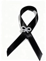 Black awareness mourning ribbon pin with a sparkling rhinestone bow brooch detail - Black Satin Rhinestone Bow (19 Black)