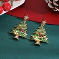 Close-up of festive Christmas tree earrings with colorful rhinestones and enamel details - Green (8949)