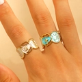 Golden hollow rose flower enamel open ring with vintage pearl white and blue floral patterns - Floral Color Blocking Set of 2