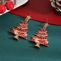 Detailed macro view of gold-plated Christmas tree earrings with colorful rhinestones - Red (A-151)
