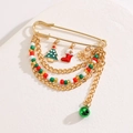 Christmas tree and Santa elements brooch with multi-layer gold chains and festive charms - Christmas Tree and Snowflake Style (7509)