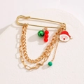 Close-up of golden Christmas pin with Santa pendant, red beads, and festive chains - Santa and Beaded Pendant Style (11560)
