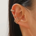 Set di 3 ear cuff dorati senza buco con strass e design multistrato a forma di C - Stile Fiore D'Oro (01) / Set di 3 / Oro