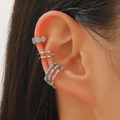Set di tre ear cuff geometrici in argento con design a fiori e fasce con texture - Stile Fiore D'Argento (02) / Set di 3 / Argento