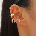 Set di 3 ear cuff dorati a forma di C con cristallo a goccia per orecchie senza fori - Stile Zirconia Goccia Oro (09)