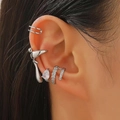 Set di ear cuff geometrici in argento con zircone a goccia e micro-pave di cristalli - Stile Zirconia Goccia Argento (10)