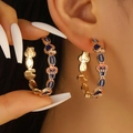 Golden hoop earring featuring blue American football and orange jersey number 00 charm - Blue Orange Style (04 kc Gold DZ-669)