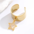 Detailed macro view of a gold-plated wide ear cuff with a micro-paved star pendant - Rhinestone Hollow Star Style (4372)