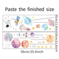 Detailed size chart showing planet and astronaut wall stickers measuring 30x90cm in layout - Space Theme Pattern