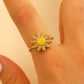 Elegant 18k gold plated stainless steel sunflower ring with yellow enamel petals - Enamel Sunflower Style / Gold (3921)