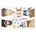Cartoon cat wall stickers set featuring five colorful dressed kittens and paw prints - Cartoon Cat Illustration Style (MG9077)