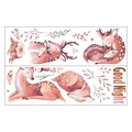 Watercolor deer family wall decals with Good Night lettering and leaf elements - Warm Fawn Family (MG9092) / 30x90cm x 2