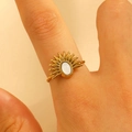 18k gold plated stainless steel sunflower ring with white shell stone on finger - 18k Gold Plated (3251)