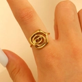 Exaggerated 18k gold plated stainless steel rose ring with spiral geometric design - Gold (09)