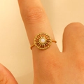Chunky 18k gold plated stainless steel sunburst ring with a white gemstone inlay - 18k Gold Plated (WG-1016)