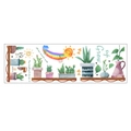 Close-up of rainbow and cactus wall decals with potted plant designs for home decor - 30*90CM Layout